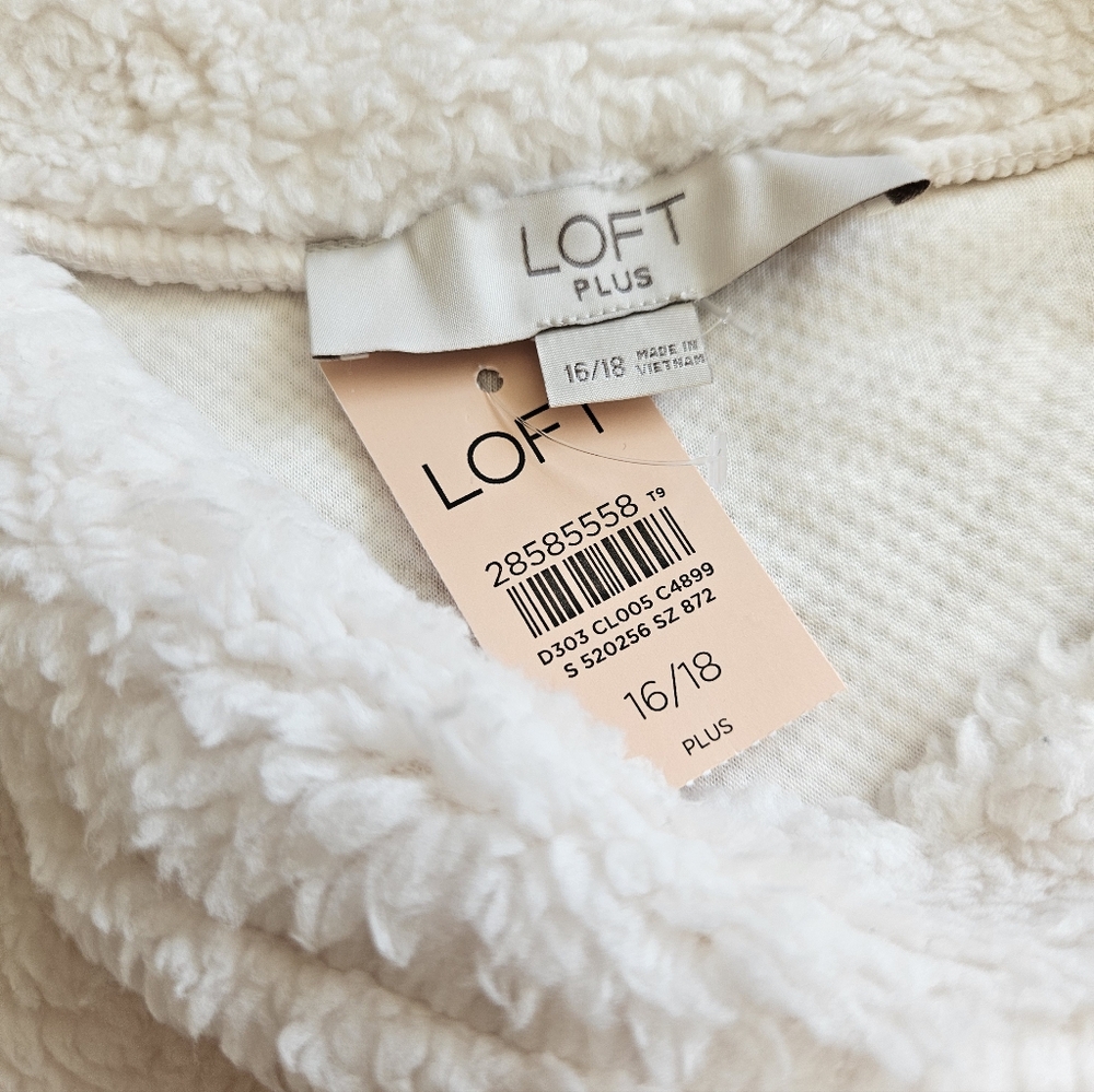 LOFT plus sherpa fleece pullover round neck sweatshirt, 16/18, white - Picture 8 of 11